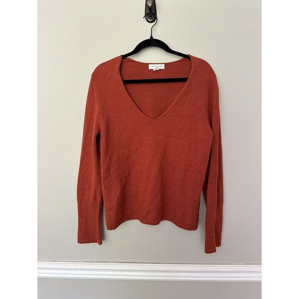 Treasure & Bond Womens V-Neck Sweater Orange Long Sleeve Size Medium Pullover